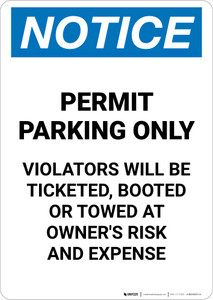 Notice: Permit Parking Only - Violators Will Be Ticketed/Booted/or Towed Portrait