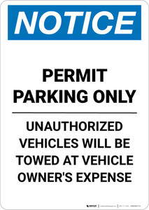 Notice: Permit Parking Only - Unauthorized Vehicles Will be Towed Portrait