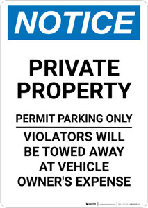Notice: Private Parking - Permit Parking Only - Violators Will Be Towed Away At Owner Expense Portrait