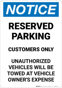Notice: Reserved Parking Customers Only Portrait
