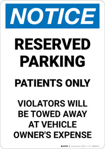 Notice: Reserved Parking - Patients Only Portrait