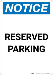 Notice: Reserved Parking Portrait