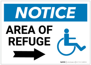 Notice: Area Of Refuge with ADA Icon and Right Arrow Landscape - Label