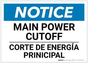 Notice: Bilingual Spanish Main Power Cut-off Landscape - Label