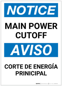 Notice: Bilingual Spanish Main Power Cut-off Portrait - Label