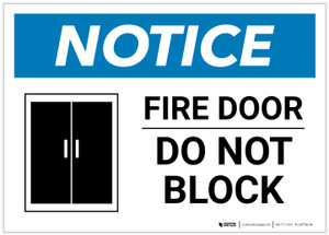 Notice: Fire Door - Do Not Block Landscape - Label