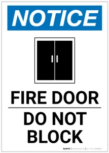Notice: Fire Door Do Not Block Portrait - Label