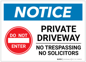 Notice: Private Driveway - No Trespassing/Solicitors Landscape - Label