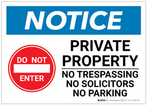 Notice: Private Property - No Trespassing/Solicitors/Parking with Icon Landscape - Label