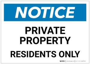 Notice: Private Property - Residents Only Landscape - Label