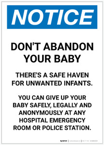 Notice: Don't Abandon Your Baby - There's a Safe Haven Portrait - Label