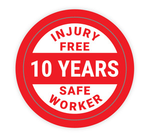 Injury Free Safety Worker 10 Years - Hard Hat Sticker