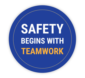 Safety Begins with Team Work Blue - Hard Hat Sticker