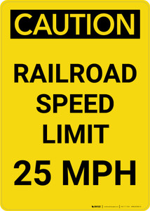 Caution: Railroad Speed Limit 25 MPH Portrait - Wall Sign