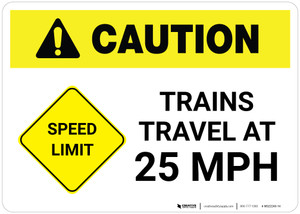 Caution: Speed Limit Train Travel at 25 MPH ANSI Landscape - Wall Sign