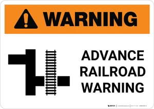 Warning: Advance Railroad Warning ANSI Landscape - Wall Sign