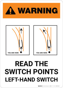 Warning: Read the Switch Points - Right-Hand Switch ANSI Portrait - Wall Sign