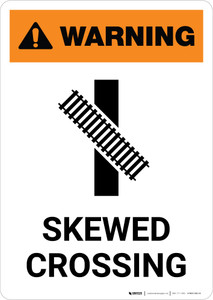 Warning: Skewed Crossing with Icon 3 ANSI Portrait - Wall Sign