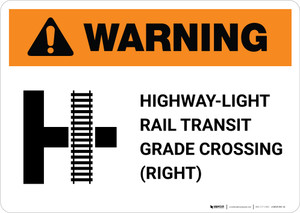 Warning: Highway-Light Rail Transit Grade Crossing (Right) T-Cross ANSI Landscape - Wall Sign