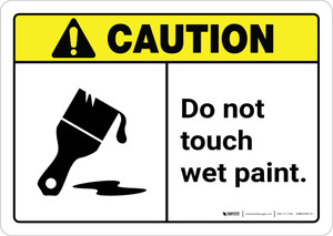 Caution: Do Not Touch Wet Paint with Icon ANSI Landscape