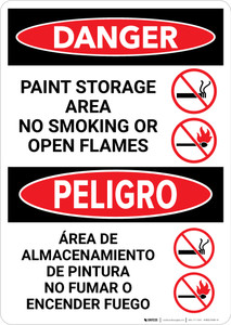 Danger: Paint Storage Area - No Smoking or Open Flames Bilingual Spanish Portrait