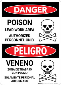Danger: Poison Lead Work Area - Authorized Personnel Only Bilingual Spanish Portrait