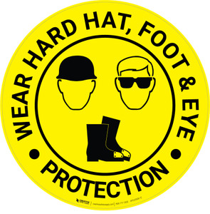 Wear Hard Hat, Foot & Eye Protection with Icons - Floor Sign