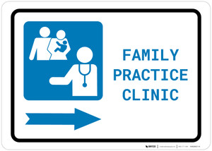Family Practice Clinic Right Arrow with Icon Landscape - Wall Sign