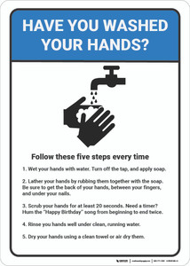 Have You Washed Your Hands - Follow Five Steps - Wall Sign