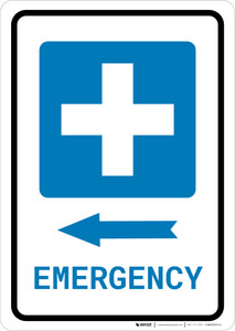 Emergency Left Arrow with First Aid Symbol Portrait - Wall Sign