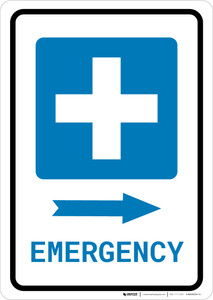 Emergency Right Arrow with First Aid Symbol Portrait - Wall Sign