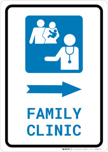 Family Clinic Right Arrow with Icon Portrait - Wall Sign