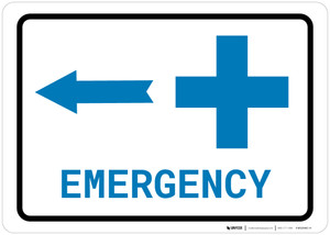 Emergency Left Arrow with First Aid Symbol Landscape v2 - Wall Sign