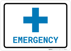 Emergency with First Aid Symbol Landscape v2 - Wall Sign