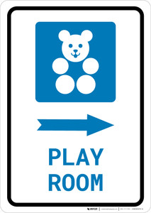 Play Room Right Arrow with Icon Portrait v2 - Wall Sign