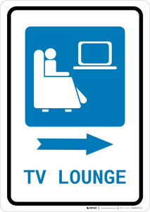 TV Lounge Right Arrow with Icon Portrait v2 - Wall Sign