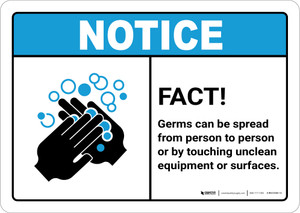 Notice: FACT Germs Can Be Spread Person to Person ANSI Landscape - Wall Sign