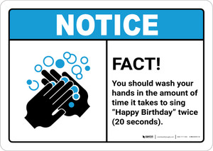 Notice: FACT Wash Hands to Happy Birthday ANSI Landscape - Wall Sign