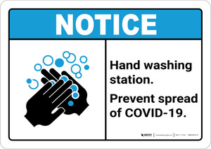 Notice: Hand Washing Station Prevent COVID-19 ANSI Landscape - Wall Sign