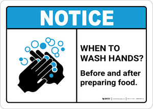 Notice: Wash Hands Before Preparing Food ANSI Landscape - Wall Sign
