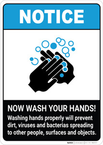 Notice: Washing Hands Properly Will Prevent Dirt ANSI Portrait - Wall Sign