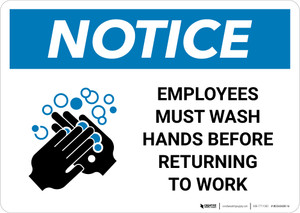 Notice: Employees Wash Hands Before Work ANSI Landscape - Wall Sign