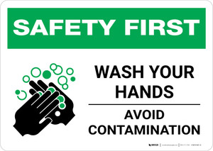 Safety First: Wash Your Hands Avoid Contamination Landscape - Wall Sign
