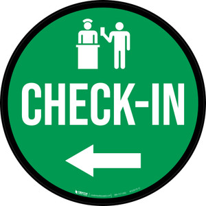 Check-In Left Arrow with Icon Circular - Floor Sign