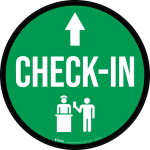Check-In Straight Ahead Arrow with Icon Circular - Floor Sign