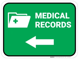 Medical Records Left Arrow with Icon Rectangular - Floor Sign
