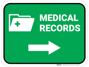 Medical Records Right Arrow with Icon Rectangular - Floor Sign