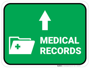 Medical Records Straight Ahead Arrow with Icon Rectangular - Floor Sign