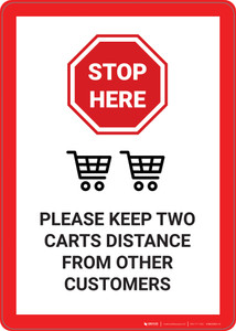 Stop Here: Please Keep 2 Carts Distance From Other Customers - Wall Sign