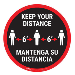 Keep Your Distance-Red/Black - Bilingual Spanish - Floor Sign Keep Your Distance-Red/Black - Bilingual Spanish - Floor Sign